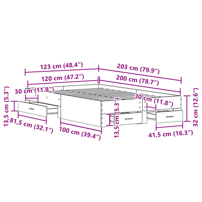 Sengestel Med Skuffer Artisan Eg 120 X 200 Cm Konstrueret Træ