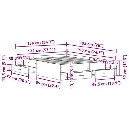 Seng med Skuffer Artisan Eg 135x190 Cm Ingeniørtræ - billede 10