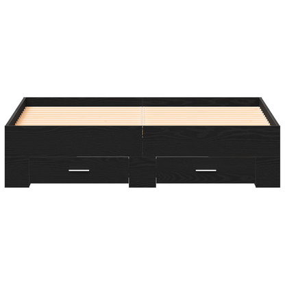 Sengestel Med Skuffer Sort Eg 135 X 190 Cm Konstrueret Træ