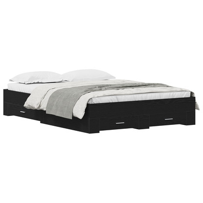 Sengestel Med Skuffer Sort Eg 135 X 190 Cm Konstrueret Træ