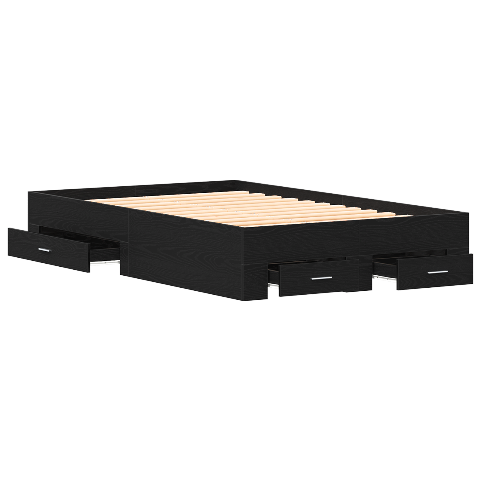 Sengramme med Skuffer Sort Eg 120x190 Cm Konstrueret Træ - billede 5