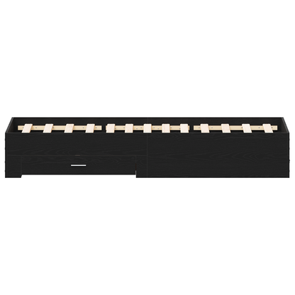 Sengramme med Skuffer Sort Eg 120x190 Cm Konstrueret Træ - billede 7