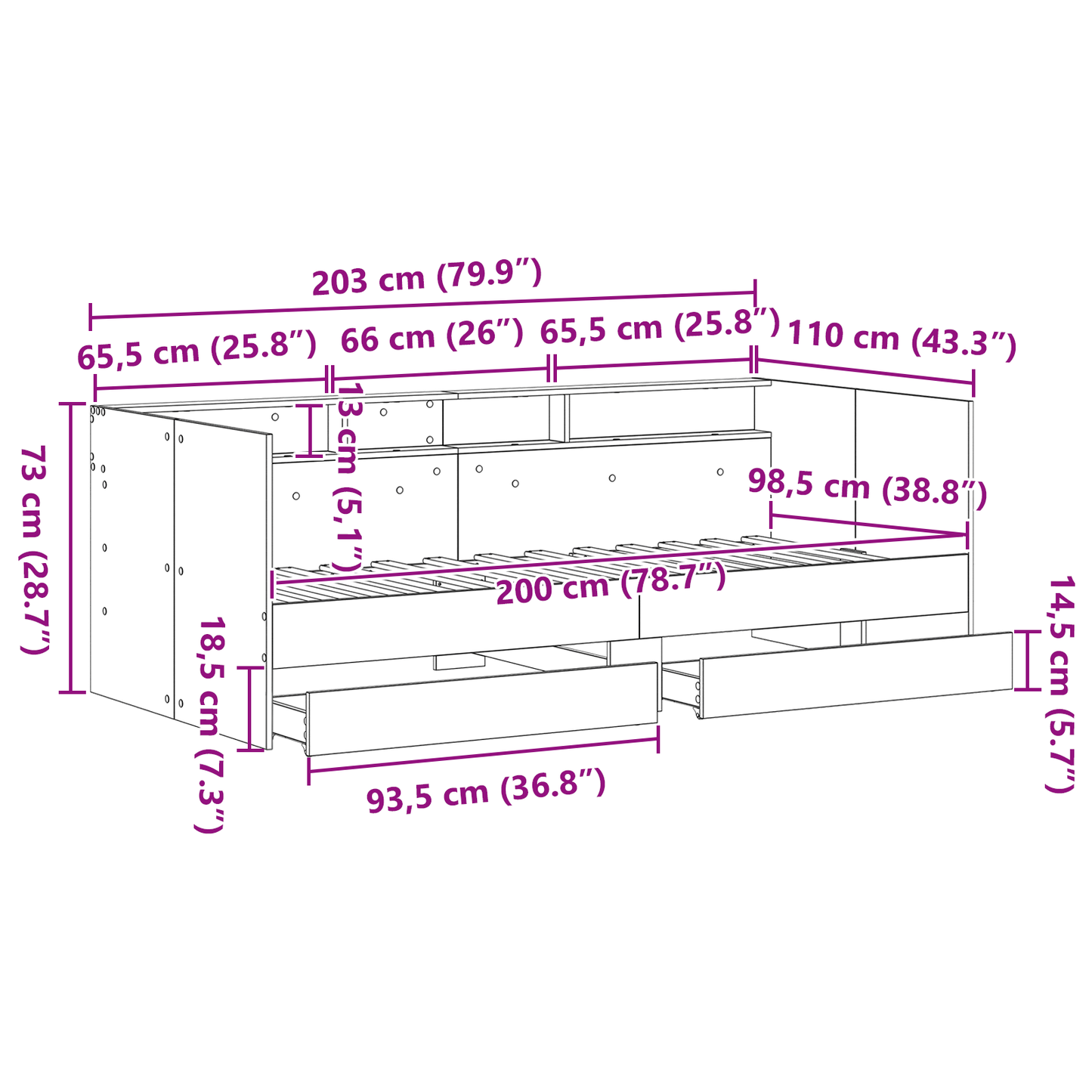 Daybed i Håndlavet Eg Håndlavet Eg Konstrueret Træ 100 X 200 Cm - billede 13