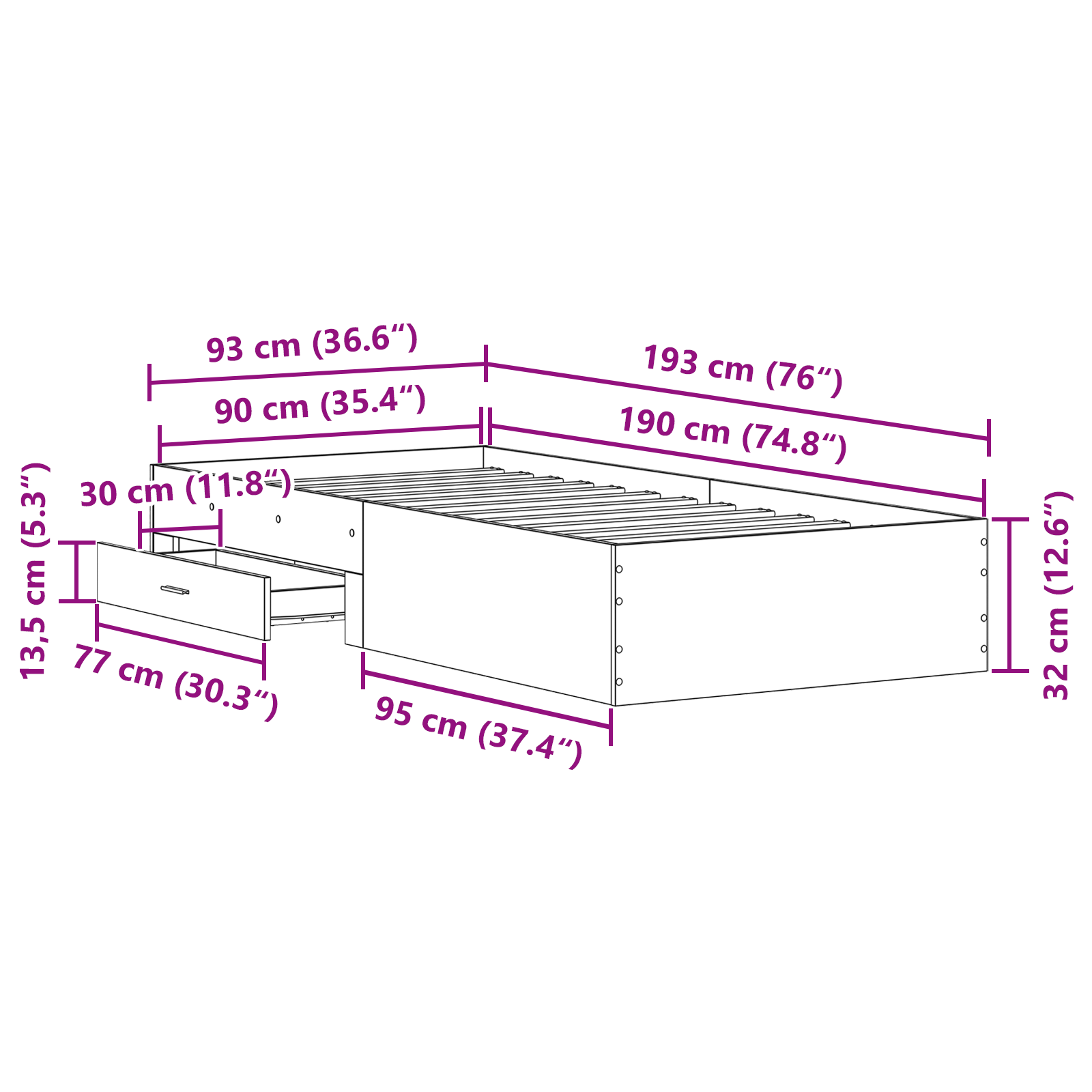 Seng Ramme Gammel Træ 90x190 Cm Konstrueret Træ - billede 10