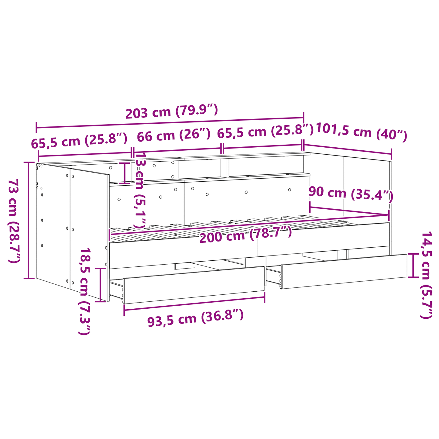 Dagbed med Skuffer Gammelt Træ Konstrueret Træ 90 X 200 Cm - billede 13