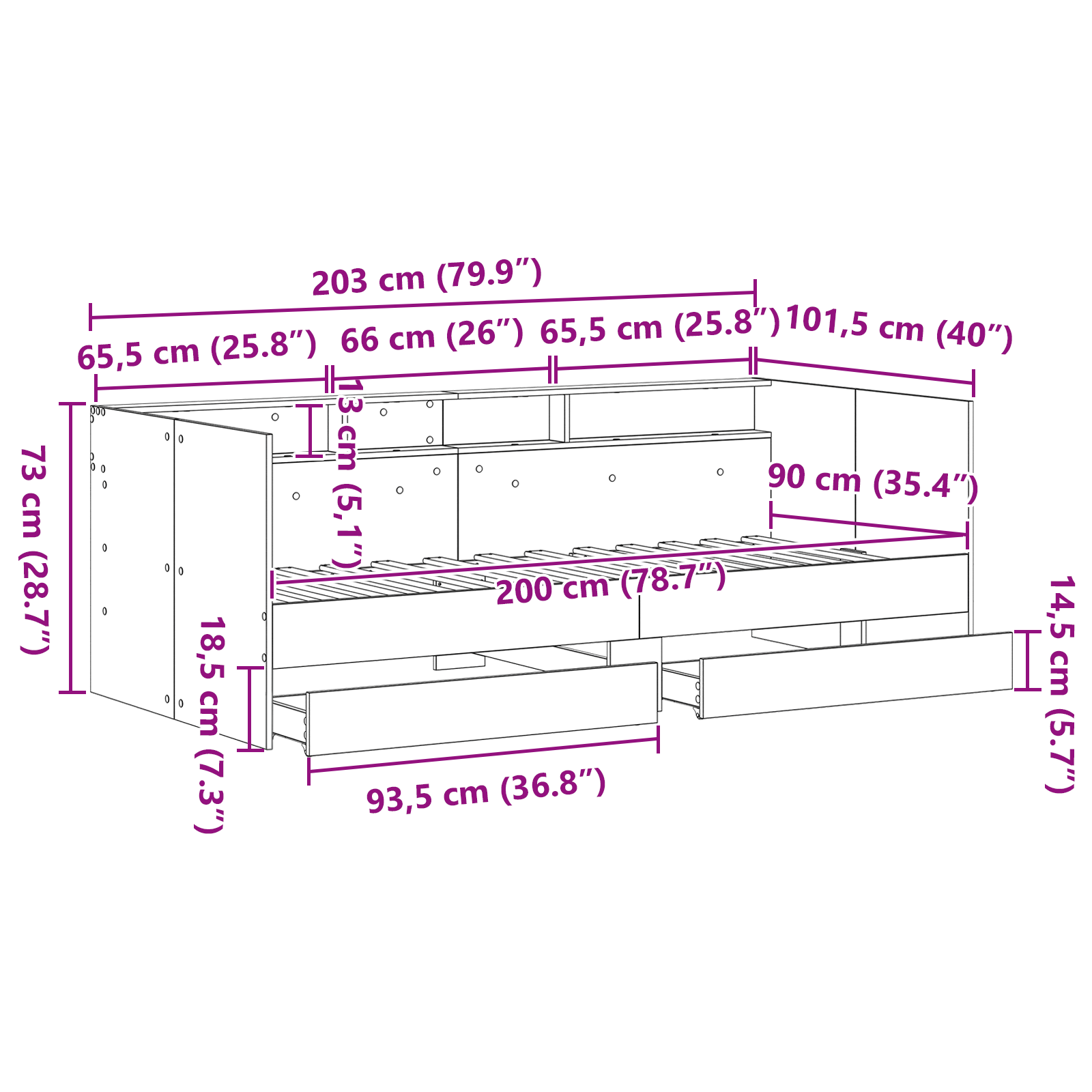 Sort Egetræ Dagbænk med Skuffer Sort Egetræ Konstrueret Træ - billede 13
