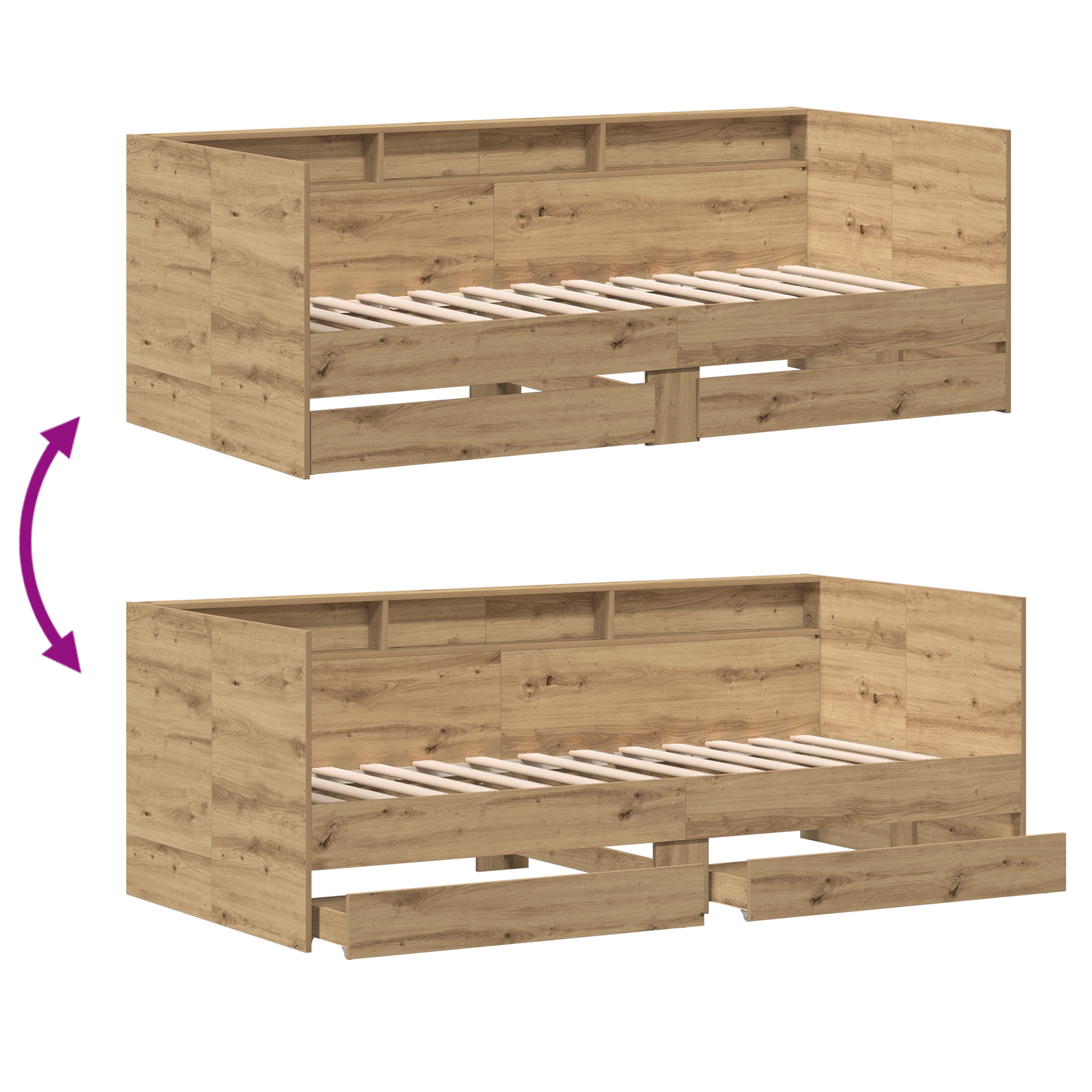 Daybed med Skuffer Artisan Egetræ Konstrueret Træ 90 X 190 Cm - billede 12