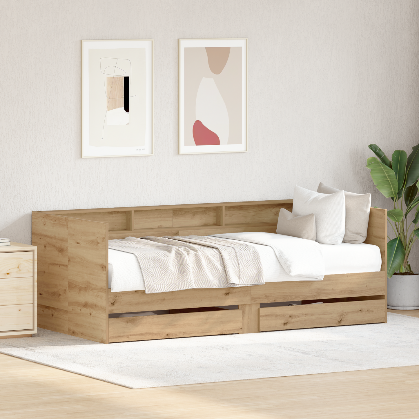 Daybed med Skuffer Artisan Egetræ Konstrueret Træ 90 X 190 Cm - hovedbillede