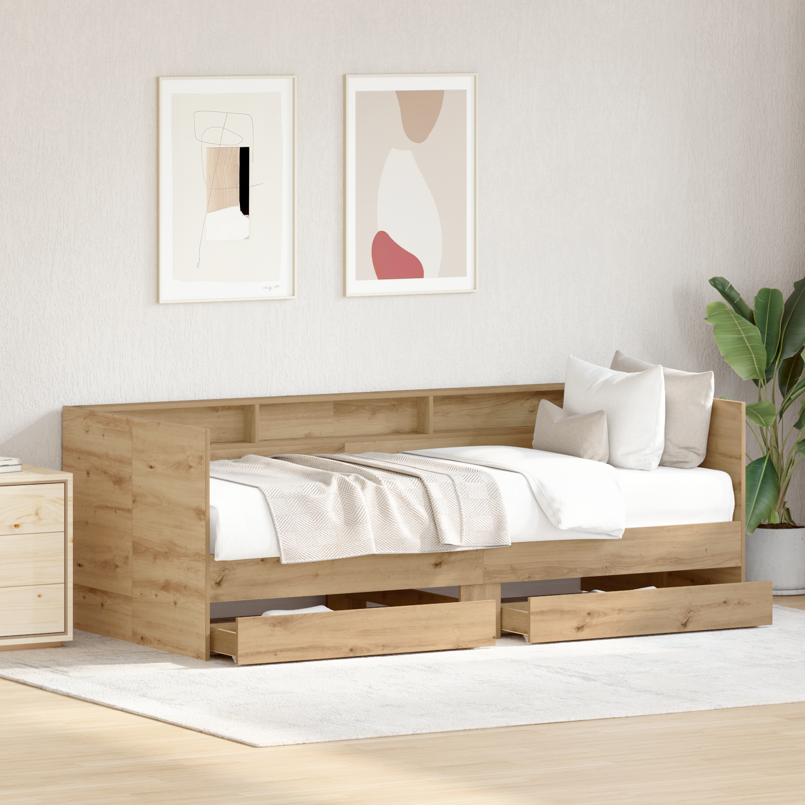 Daybed med Skuffer Artisan Egetræ Konstrueret Træ 90 X 190 Cm - billede 5