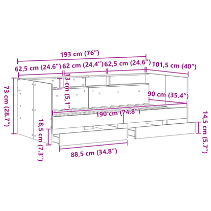 Daybed med Skuffer i Sort Eg Sort Eg Konstruktionstræ 90 X 190 Cm - billede 13