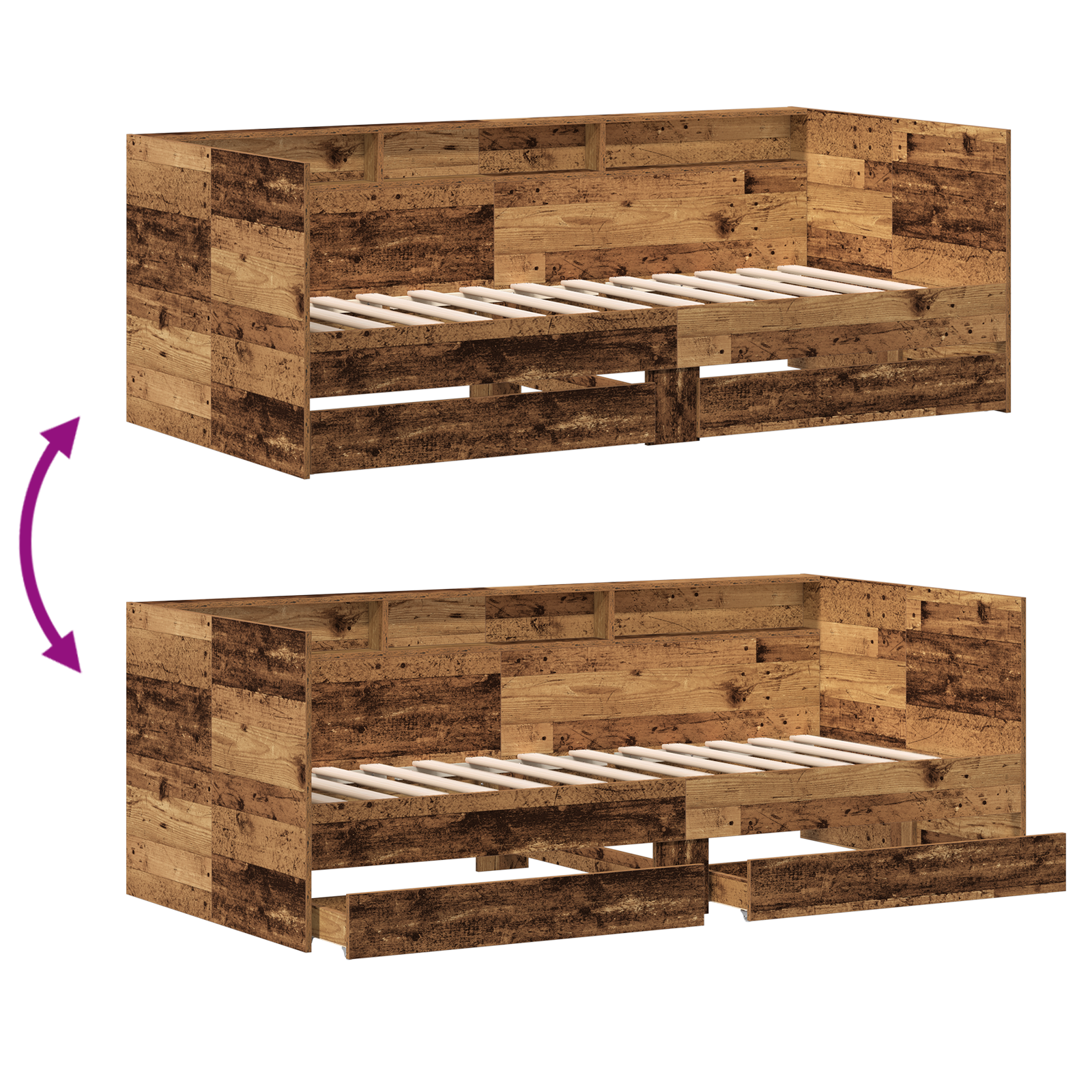 Dagbed med Skuffe Genbrugstræ Konstrueret Træ 75 X 190 Cm Holdbar - billede 12