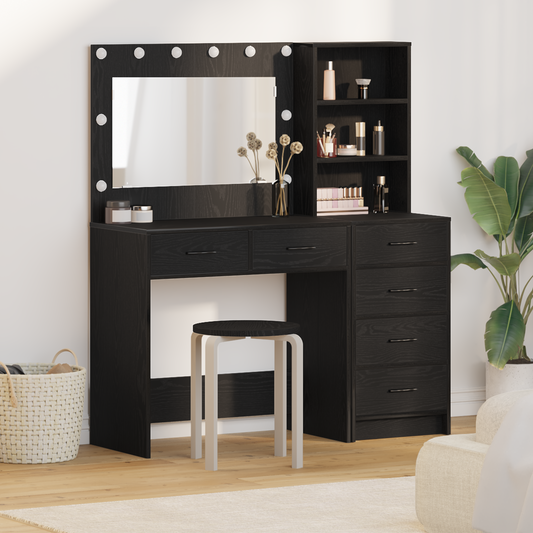 2 Delers Makeupbord Sæt Med Led Sort Konstrueret Træ