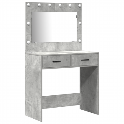 2 Pieces Makeupbord Sæt Med Led Beton Grå Konstrueret Træ
