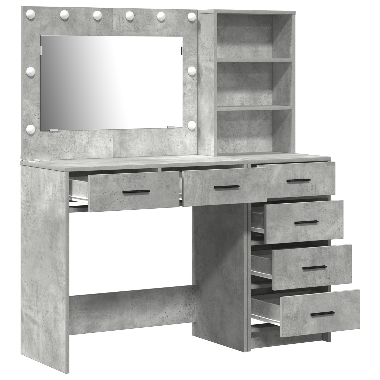 2 Pieces Makeupbord Sæt Med Led Beton Grå Konstrueret Træ