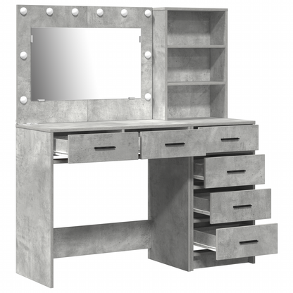 2 Pieces Makeupbord Sæt Med Led Beton Grå Konstrueret Træ
