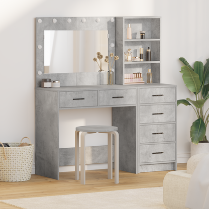 2 Pieces Makeupbord Sæt Med Led Beton Grå Konstrueret Træ