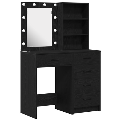 2-Delt Makeupbord Sæt Med Led Sort Konstrueret Træ
