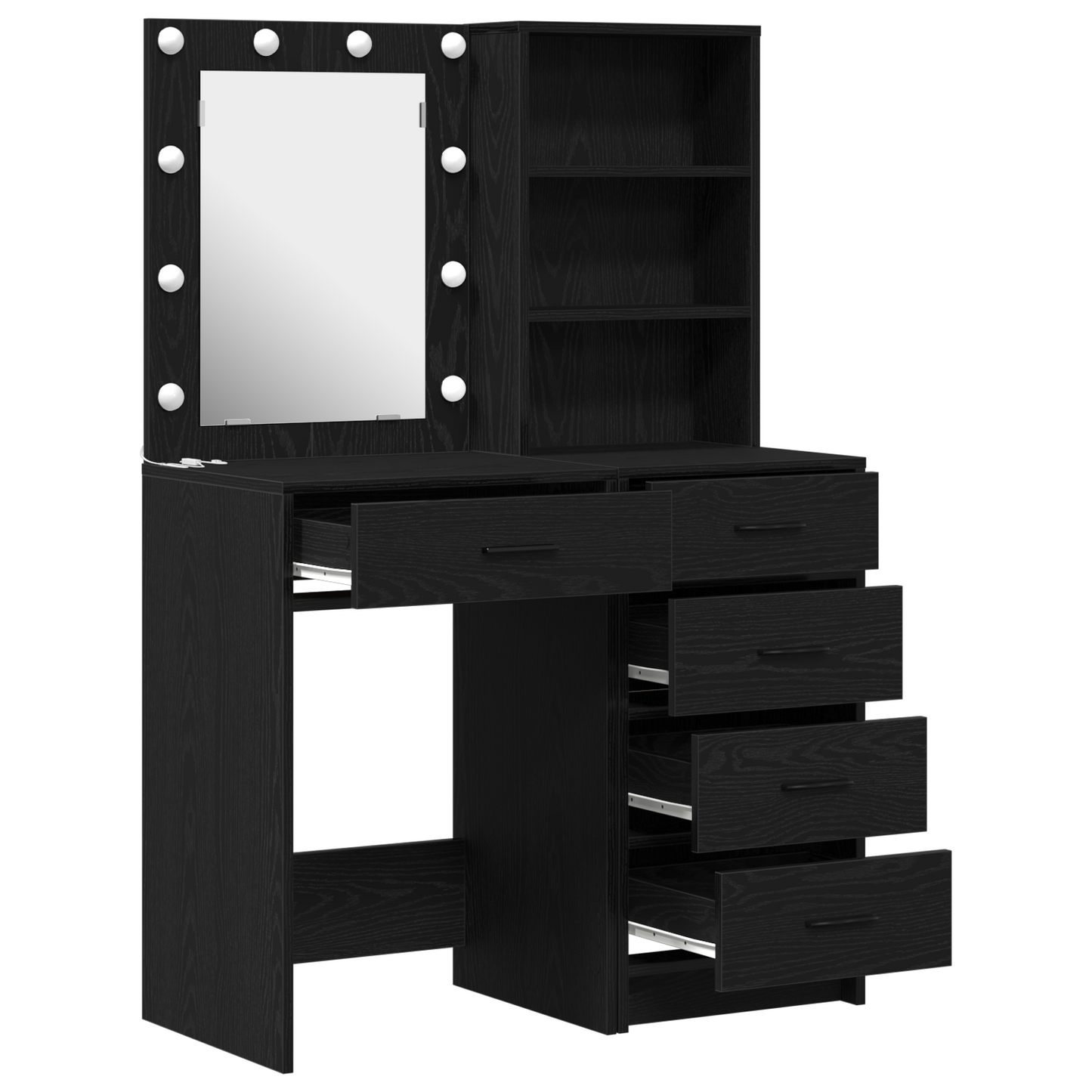 2-Delt Makeupbord Sæt Med Led Sort Konstrueret Træ