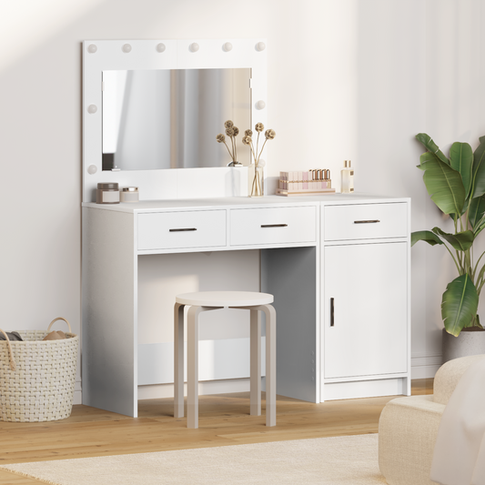 2 Personers Dressing Table Sæt Med Led Hvid Konstrueret Træ