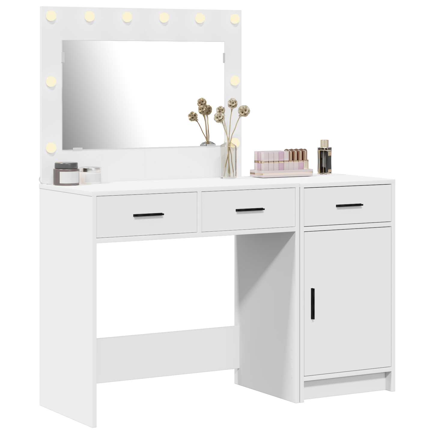 2 Personers Dressing Table Sæt Med Led Hvid Konstrueret Træ