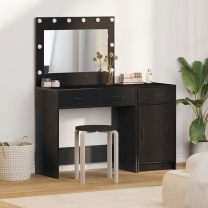 2-Delt Makeupbord Sæt Med Led I Sort Konstrueret Træ