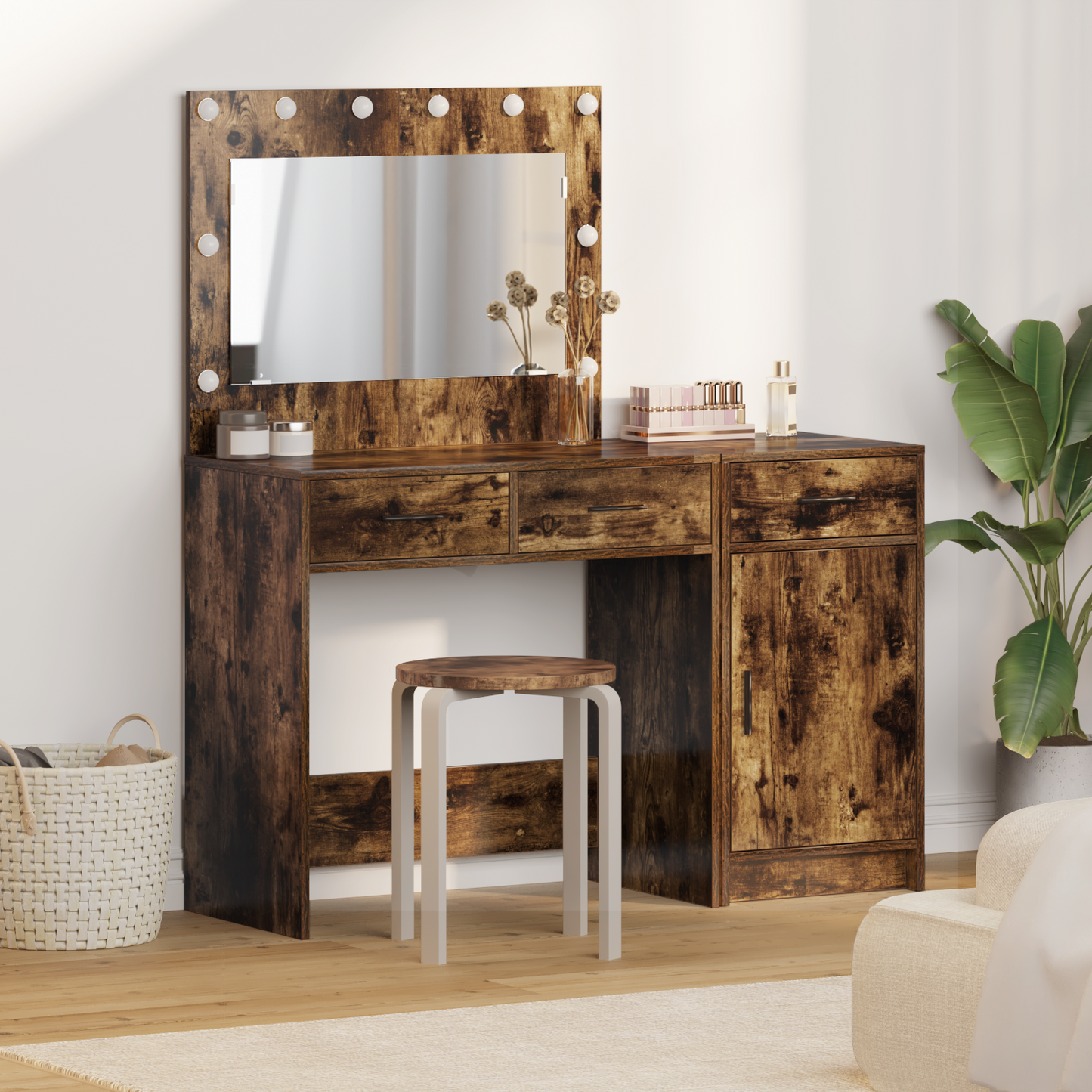 2 Delers Dressing Table Sæt Med Led Røget Eg Konstrueret Træ