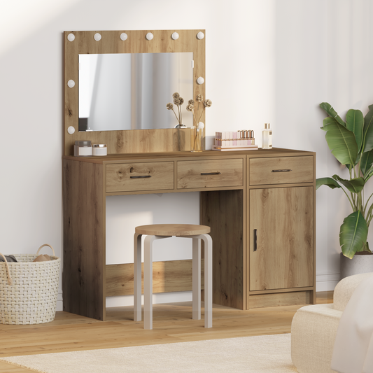 2-Delt Makeupbordssæt Med Led I Artisan Egetræ