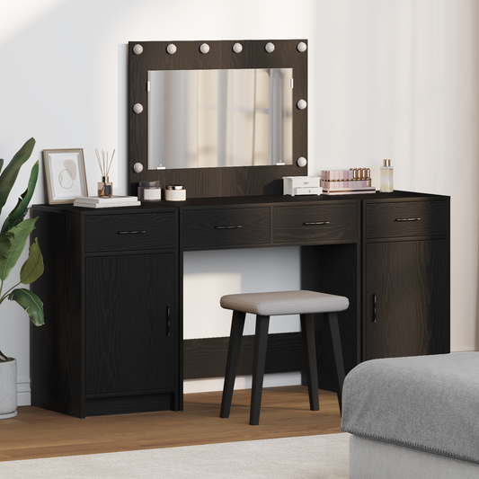 3-Delt Makeupbord Sæt Med Led I Sort, Lavet Af Træ