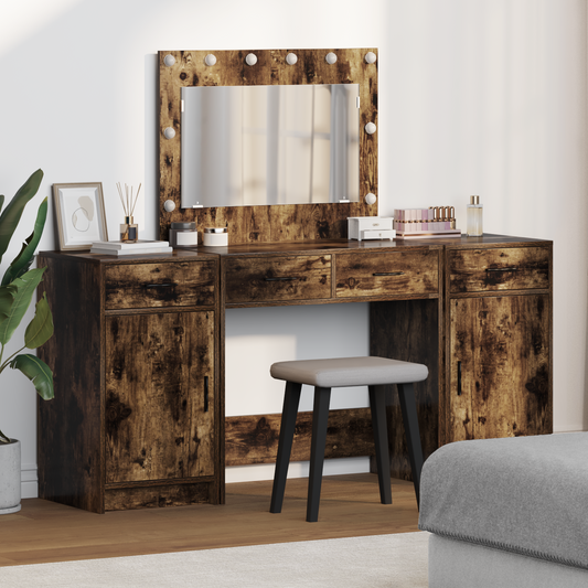3-Delt Makeupbord Sæt Med Led I Røget Eg, Træ