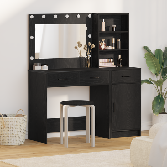 2 Stk. Makeupbord Sæt Med Led Sort Konstrueret Træ