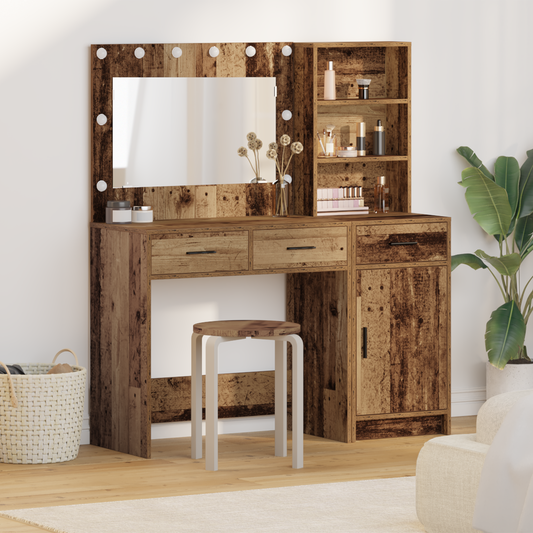 2-Delt Makeupbord Sæt Med Led I Gammelt Træ