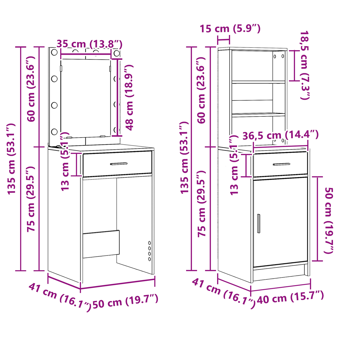 2 Stykker Dressing Table Sæt Med Led Gamle Træ Konstruktions Træ