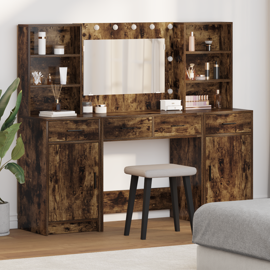 3 Piece Dressing Table Set Røget Eg Konstrueret Træ
