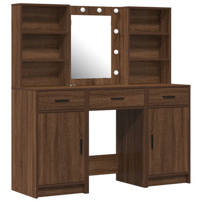 3-Delt Dressing Table Sæt Brun Eg Konstrueret Træ