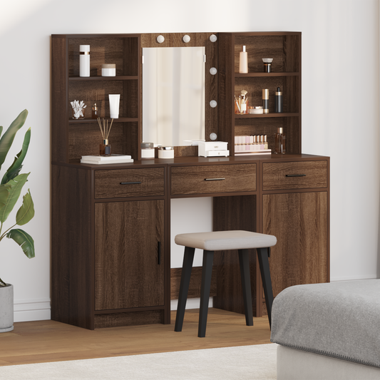 3-Delt Dressing Table Sæt Brun Eg Konstrueret Træ