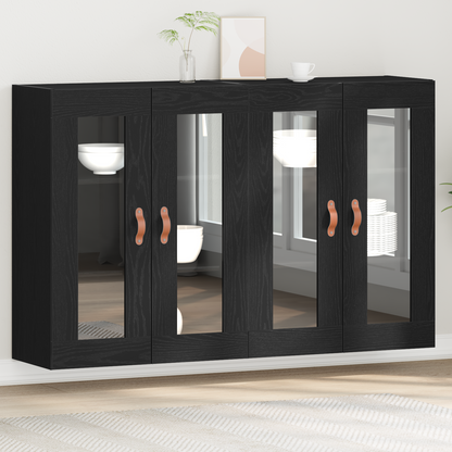 Vægskab 2 Dele Sort Eg 69.5 X 34 X 90 Cm Konstrueret Træ