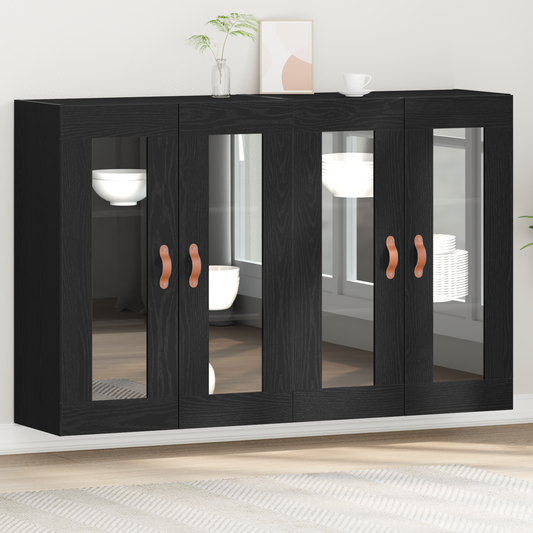 Vægskab 2 Dele Sort Eg 69.5 X 34 X 90 Cm Konstrueret Træ