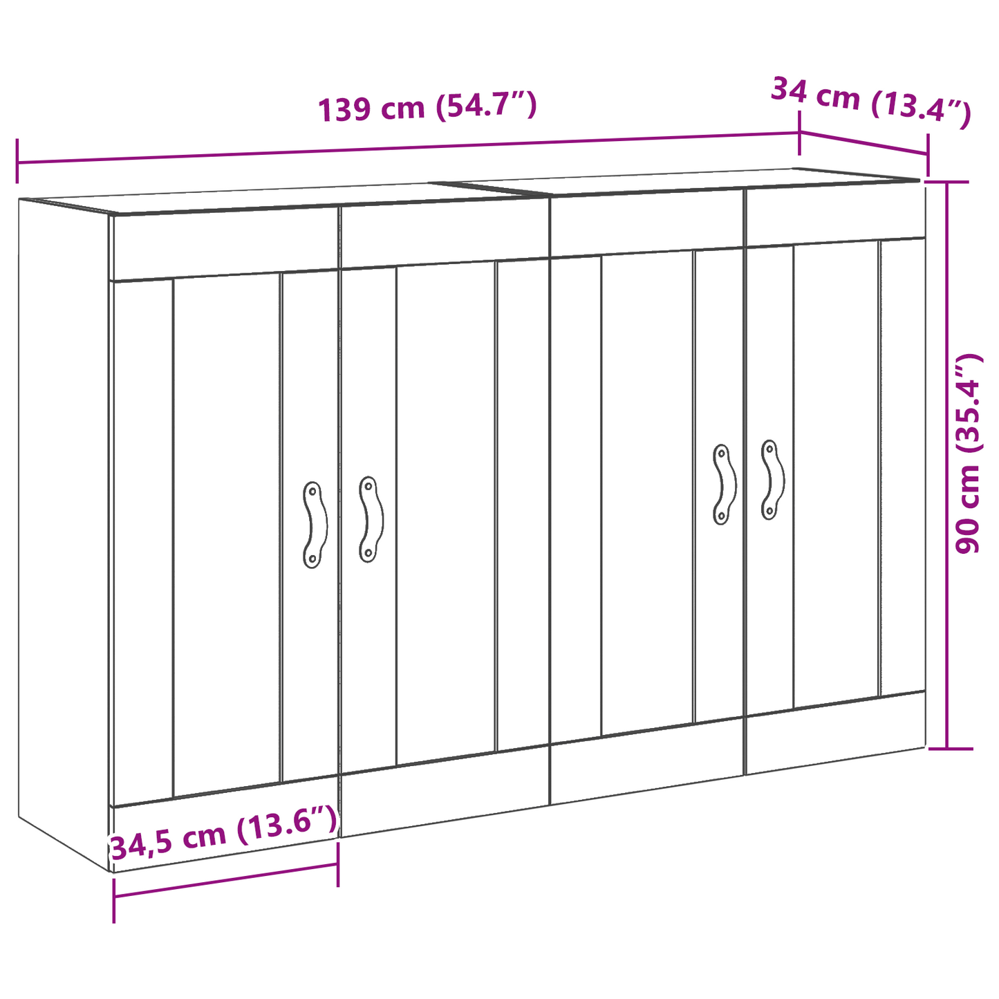 Vægskab 2 Dele Sort Eg 69.5 X 34 X 90 Cm Konstrueret Træ