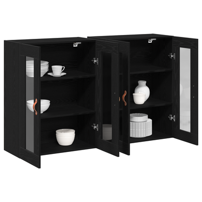 Vægskab 2 Dele Sort Eg 69.5 X 34 X 90 Cm Konstrueret Træ