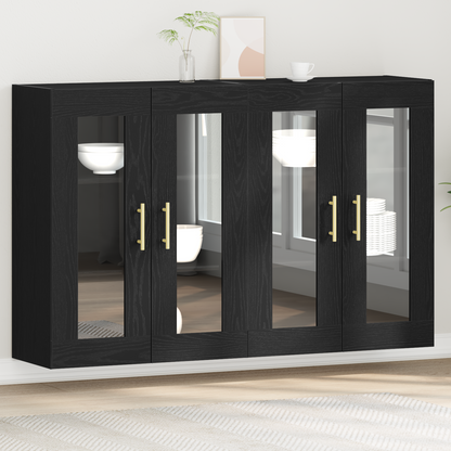 Vægskab 2 Dele Sort Eg 69.5 X 34 X 90 Cm Konstrueret Træ