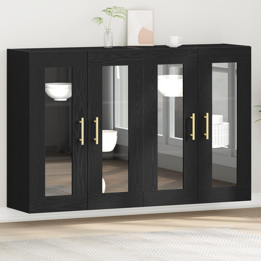 Vægskab 2 Dele Sort Eg 69.5 X 34 X 90 Cm Konstrueret Træ
