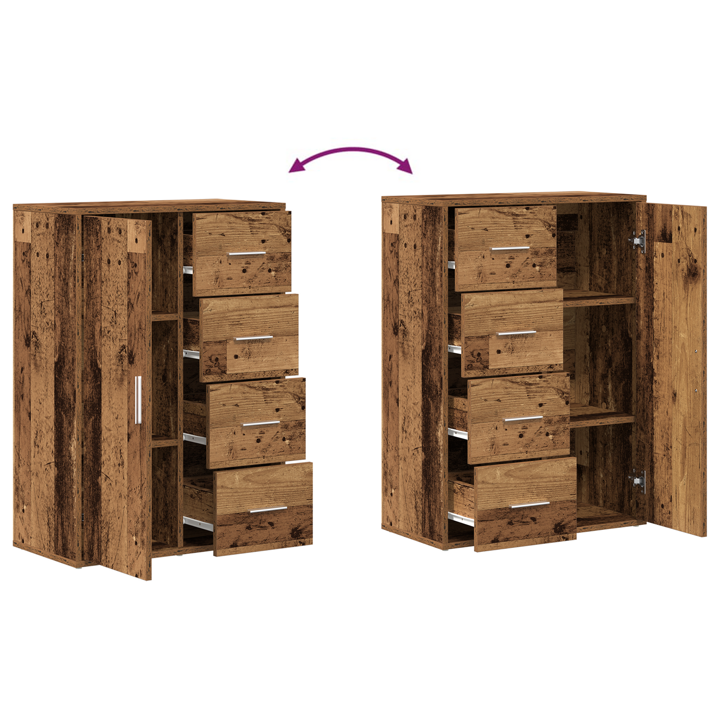 Sideboards 2 Dele Gammelt Træ 60 X 31 X 84 Cm Konstrueret Træ