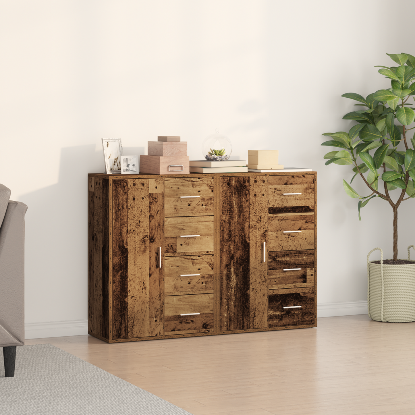 Sideboards 2 Dele Gammelt Træ 60 X 31 X 84 Cm Konstrueret Træ