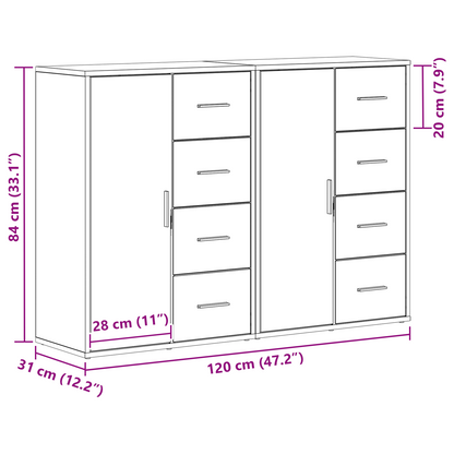 Sideboards 2 Dele Gammelt Træ 60 X 31 X 84 Cm Konstrueret Træ