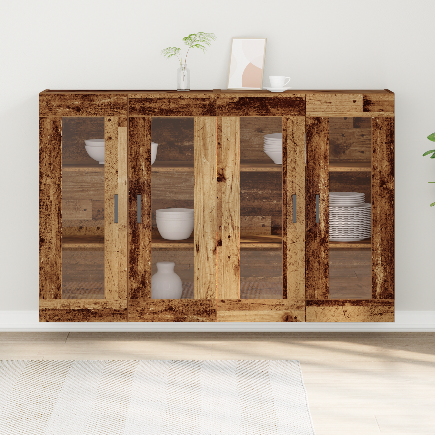 Vægskab 2 Dele Gammelt Træ 69.5 X 34 X 90 Cm Konstrueret Træ
