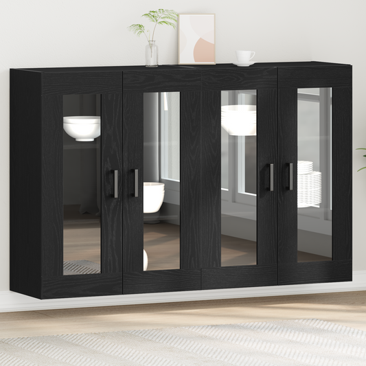 Vægskab 2 Dele Sort Eg 69.5 X 34 X 90 Cm Konstrueret Træ