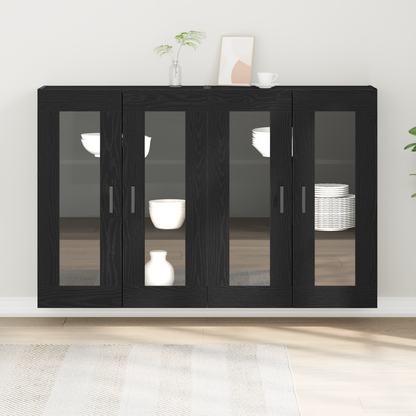 Vægskab 2 Dele Sort Eg 69.5 X 34 X 90 Cm Konstrueret Træ
