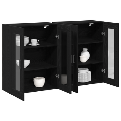 Vægskab 2 Dele Sort Eg 69.5 X 34 X 90 Cm Konstrueret Træ