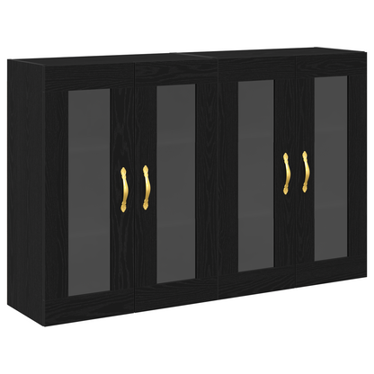 Vægskab 2 Dele Sort Eg 69.5 X 34 X 90 Cm Konstrueret Træ