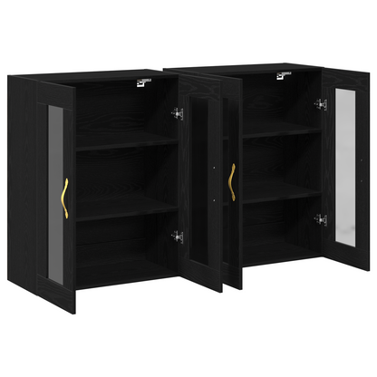 Vægskab 2 Dele Sort Eg 69.5 X 34 X 90 Cm Konstrueret Træ